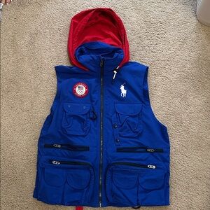 Polo Ralph Lauren Blue and Red Hooded Vest with Olympic USA team logo